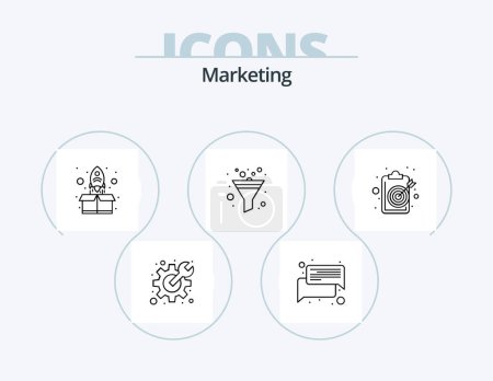 Téléchargez les illustrations : Marketing Line Icon Pack 5 Icon Design. internet. money. video. income. stand - en licence libre de droit