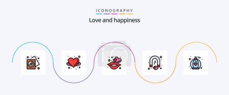 Téléchargez les illustrations : Love Line rempli plat pack de 5 icônes, y compris la romance. amour. aile. coeur. romance - en licence libre de droit