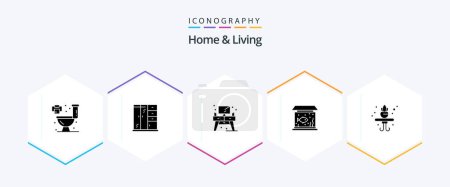 Ilustración de Home And Living 25 Glyph icon pack including . living. screen. home. fish - Imagen libre de derechos