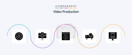Ilustración de Paquete del icono del glifo 5 de la producción video incluyendo el proyector de la diapositiva. presentación powerpoint. multimedia. reproducción de vídeo - Imagen libre de derechos