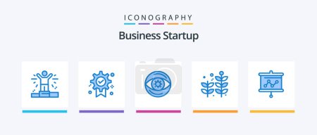 Illustration for Business Startup Blue 5 Icon Pack Including projector. graph. eye. board. leaf. Creative Icons Design - Royalty Free Image