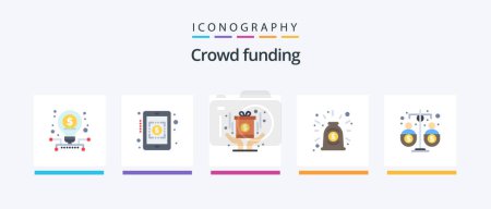 Téléchargez les illustrations : Crowdfunding Flat 5 Icon Pack Including fund. budget. medal. deal. collaboration. Creative Icons Design - en licence libre de droit