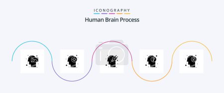Illustration for Human Brain Process Glyph 5 Icon Pack Including head. answer. mind. plugin. mind - Royalty Free Image