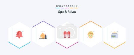 Illustration for Spa And Relax 25 Flat icon pack including green. cream. cosmetics. mask. cucumber - Royalty Free Image
