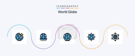 Ilustración de Globe Line Lleno plano 5 paquete de iconos incluyendo. global. globo - Imagen libre de derechos