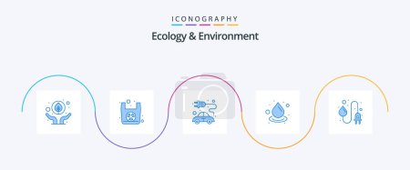 Téléchargez les illustrations : Ecology And Environment Blue 5 Icon Pack Including power. reuse. concept. purification. drop - en licence libre de droit