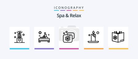 Téléchargez les illustrations : Spa Et Détendez-vous Ligne 5 Icône Pack Y compris la relaxation. massage. yoga. spa. cosmétiques. Icônes créatives Design - en licence libre de droit