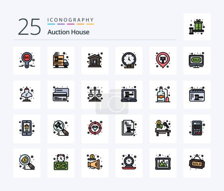 Illustration for Auction 25 Line Filled icon pack including dollar. business. car. house. court - Royalty Free Image