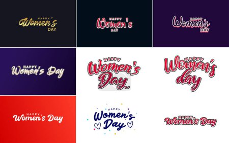 Ilustración de Abstract Happy Women's Day logo with a women's face and love vector logo design in pink and black colors - Imagen libre de derechos