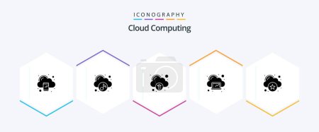 Téléchargez les illustrations : Cloud Computing 25 pack d'icônes Glyphe incluant le cloud. serveur. technologie. réseau. nuage - en licence libre de droit