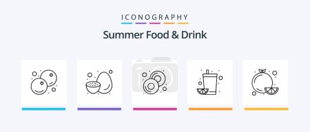 Téléchargez les illustrations : Summer Food and Drink Line 5 Icon Pack Including smoothie. cup. juice. sweet. dessert. Creative Icons Design - en licence libre de droit