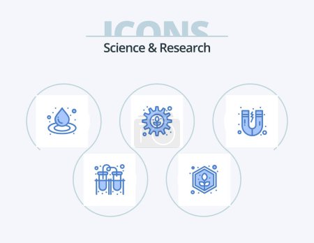 Téléchargez les illustrations : Science Blue Icon Pack 5 Icon Design. science. attraction. drop. setting. gear - en licence libre de droit