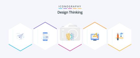 Illustration for Design Thinking 25 Flat icon pack including thinking. digital. brain. design. thinking - Royalty Free Image
