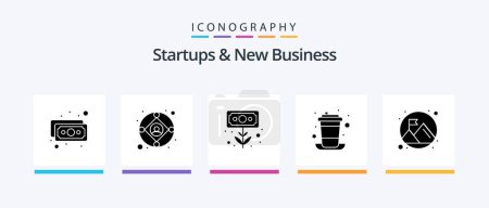 Téléchargez les illustrations : Startups et New Business Glyph 5 Pack Icône y compris tasse. café. cash. Pause. l'argent. Icônes créatives Design - en licence libre de droit