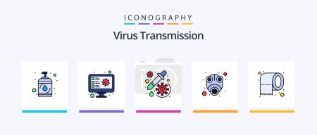 Ilustración de La línea de transmisión del virus llenó el paquete de 5 iconos incluyendo el gas. seguridad. bacterias. Médico. Cara. Diseño de iconos creativos - Imagen libre de derechos