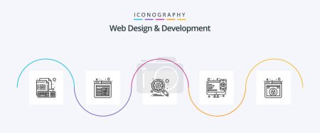 Illustration for Web Design And Development Line 5 Icon Pack Including lock. web design. engine. web. design - Royalty Free Image