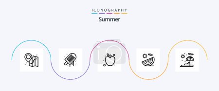 Ilustración de Summer Line 5 Icon Pack Incluyendo vacaciones. playa. fruta. vacaciones. Fruta - Imagen libre de derechos