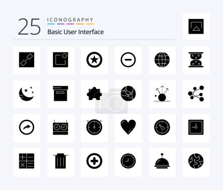 Téléchargez les illustrations : Basic 25 Solid Glyph icon pack including mode. loading. basic. hourglass. globe - en licence libre de droit