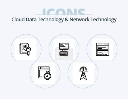 Ilustración de Cloud Data Technology And Network Technology Line Icon Pack 5 Icon Design. cloud. money . server. server . network - Imagen libre de derechos