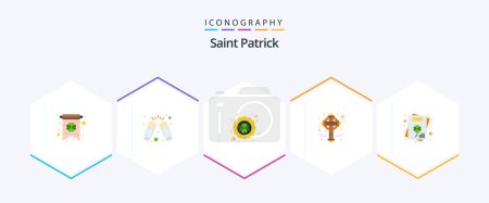 Téléchargez les illustrations : Saint Patrick 25 Flat icon pack including greeting card. patrick. clover. irish. cross - en licence libre de droit