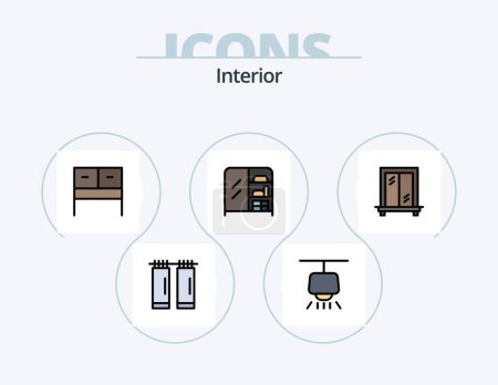 Illustration for Interior Line Filled Icon Pack 5 Icon Design. office draw. furniture. light. draw. office - Royalty Free Image
