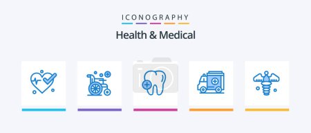 Ilustración de Salud y azul médico paquete de 5 iconos incluyendo. farmacia. diente. señal médica. Caduceo. Diseño de iconos creativos - Imagen libre de derechos