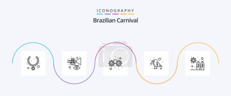 Téléchargez les illustrations : Pack Icône Carnaval Brésilien Ligne 5 Y compris surf. plage. Des lunettes chics. sauvage. perroquet - en licence libre de droit