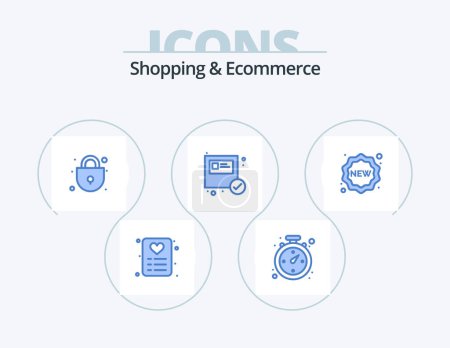 Illustration for Shopping and Ecommerce Blue Icon Pack 5 Icon Design. . new. shopping. label. shopping - Royalty Free Image