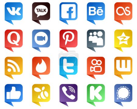Ilustración de 20 Iconos de estilo burbuja de chat de las principales plataformas de medios sociales como qzone. pregunta. myspace y los iconos. Versátil y premium - Imagen libre de derechos