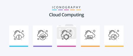 Téléchargez les illustrations : Cloud Computing Line 5 Icon Pack Joueur inclus. hébergement rapide. empreinte. nuage. Icônes créatives Design - en licence libre de droit
