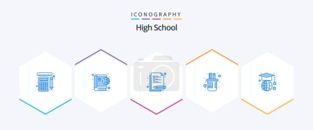 Illustration for High School 25 Blue icon pack including globe. education. lecture. scale. pencil - Royalty Free Image