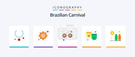 Illustration for Brazilian Carnival Flat 5 Icon Pack Including surf. beach. fancy glasses. happy sad. roles. Creative Icons Design - Royalty Free Image