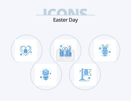 Téléchargez les illustrations : Easter Blue Icon Pack 5 Icon Design. easter. festival. easter. holiday. egg - en licence libre de droit