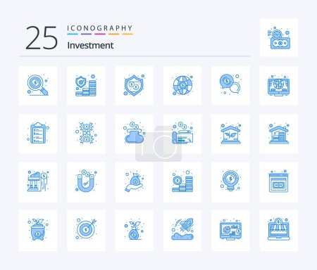 Téléchargez les illustrations : Investment 25 Blue Color icon pack including dollar. chat. security. cash. money - en licence libre de droit