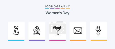 Illustration for Womens Day Line 5 Icon Pack Including mirror. bathroom. calendar. women sign. award. Creative Icons Design - Royalty Free Image