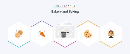Téléchargez les illustrations : Baking 25 Flat icon pack including cake. baking. pan. slice. food - en licence libre de droit