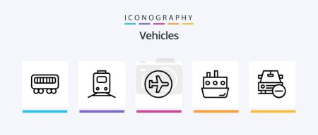 Téléchargez les illustrations : Vehicles Line 5 Icon Pack Including less. car. transportation. travel. transport. Creative Icons Design - en licence libre de droit