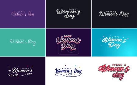 Ilustración de Abstract Happy Women's Day logo with a women's face and love vector design in pink and black colors - Imagen libre de derechos