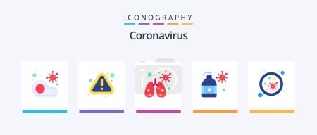 Téléchargez les illustrations : Coronavirus Flat 5 Icon Pack Including blood. virus protection. anatomy. moisturizer. hand wash. Creative Icons Design - en licence libre de droit