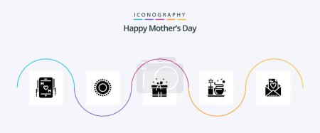 Illustration for Happy Mothers Day Glyph 5 Icon Pack Including . coffee . mala. tea cup . mom - Royalty Free Image