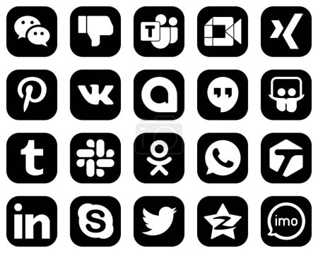 Illustration for 20 Premium White Social Media Icons on Black Background such as odnoklassniki. tumblr. slideshare and google allo icons. Elegant and unique - Royalty Free Image