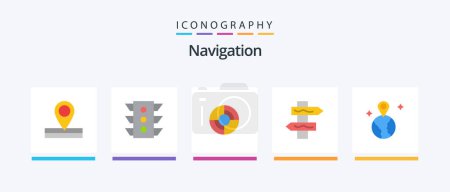 Téléchargez les illustrations : Navigation Flat 5 Icon Pack Including location. world. define. road. index. Creative Icons Design - en licence libre de droit