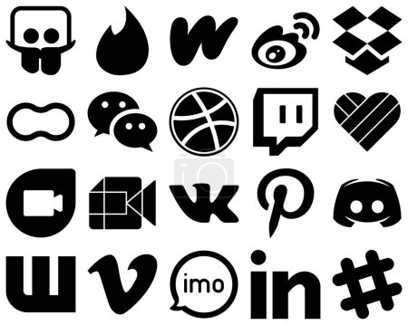 Ilustración de 20 Clean Black Solid Social Media Icons such as google duo. twitch. dropbox. dribbble and wechat icons. Versatile and high-quality - Imagen libre de derechos