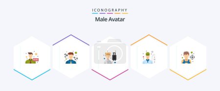 Téléchargez les illustrations : Pack d'icônes Avatar 25 Flat masculin avec lecteur. jeu. Clochette. le golf. golf - en licence libre de droit
