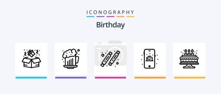 Illustration for Birthday Line 5 Icon Pack Including box. sweet. birthday. party. dessert. Creative Icons Design - Royalty Free Image