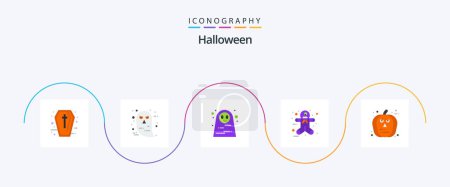 Ilustración de Halloween Flat 5 Icon Pack Incluye calabaza. Cara. Mujer muerta. Halloween da miedo. jengibre - Imagen libre de derechos