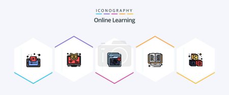 Téléchargez les illustrations : Apprentissage en ligne Pack d'icônes FilledLine 25 incluant en ligne. l'éducation. en ligne. apprendre. e-learning - en licence libre de droit