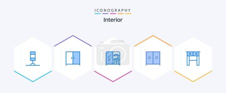 Illustration for Interior 25 Blue icon pack including . table. - Royalty Free Image