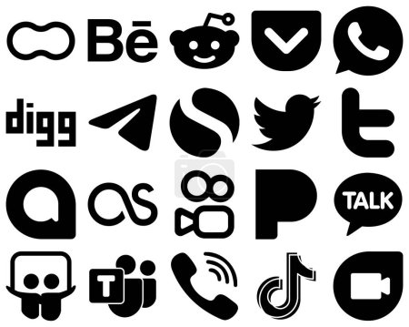 Illustration for 20 High-Resolution Black Solid Glyph Icons such as pandora. lastfm. telegram. google allo and twitter icons. Versatile and professional - Royalty Free Image
