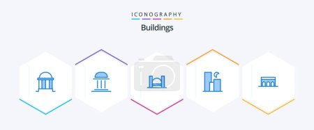 Ilustración de Buildings 25 Blue icon pack including columns. arch. industrial. skyline. moon - Imagen libre de derechos